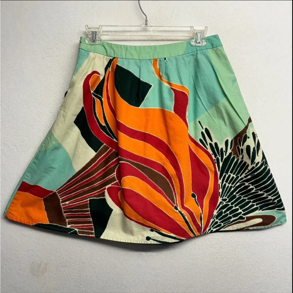 Marimekko for Anthropologie Marisco Skirt cotton skirt aqua ocean pattern 4 - Picture 3 of 7